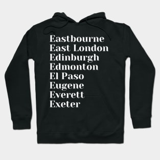 City with E names, Mug, Pin, Mask Hoodie